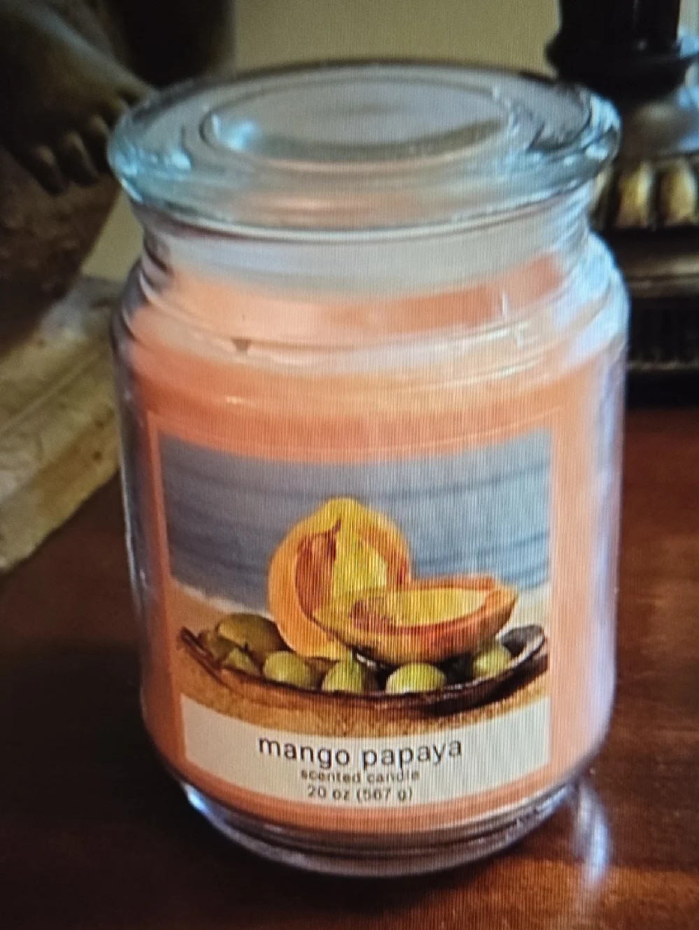 Hanna's Candle Co. Mango Papaya Scented Glass Jar Candle Coral 20oz 5.5